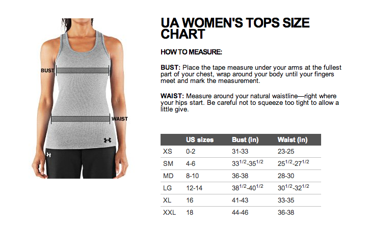 Under Armour Size Chart Womens